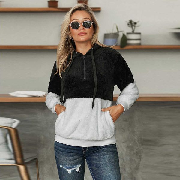 sweater color blocked women's autumn and winter new european plush long sleeve zipper warm hoodie top, Black
sweater color blocked women's autumn and winter new european plush long sleeve zipper warm hoodie top, Black