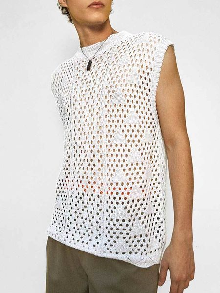 men' tank solid for men hollow out knitted sweater vest sleeveless seethrough summer streetwear beach z5082202 230426, White;black