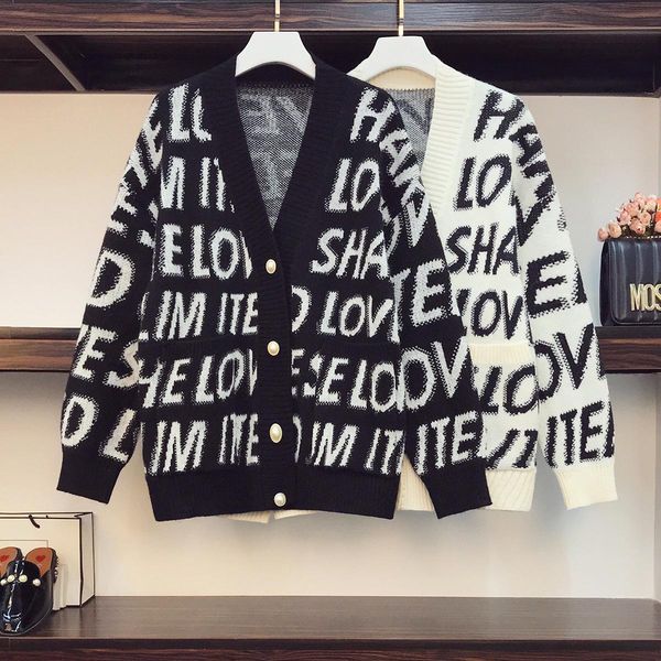 sweaters new letter cardigan women sweater 2022 autumn winter long joker loose vneck lazy wind korean temperament sweater jacke, White;black
sweaters new letter cardigan women sweater 2022 autumn winter long joker loose vneck lazy wind korean temperament sweater jacke, White;black