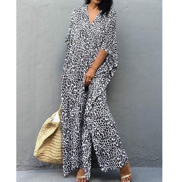 dresses 2023 women's dress fashion beach vacation leopard printed robe summer new casual elegant loose vneck split floorlength dresses, Black;gray
dresses 2023 women's dress fashion beach vacation leopard printed robe summer new casual elegant loose vneck split floorlength dresses, Black;gray