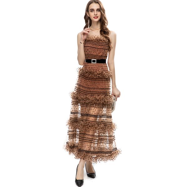 women's runway dresses sleeveless tiered ruffles polka dots fashion designer vestidos, Black
women's runway dresses sleeveless tiered ruffles polka dots fashion designer vestidos, Black