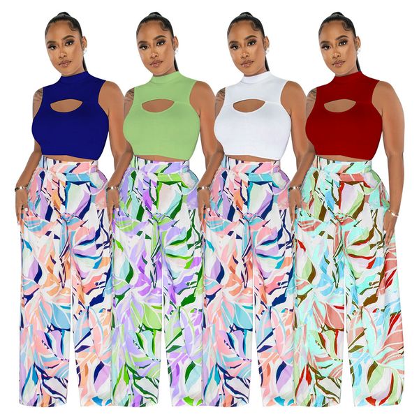 2023 designer casual tracksuits sleeveless sports suits summer 2 piece sets womens outfits hollow outcrop printing wide leg pants wholesale, Gray
2023 designer casual tracksuits sleeveless sports suits summer 2 piece sets womens outfits hollow outcrop printing wide leg pants wholesale, Gray