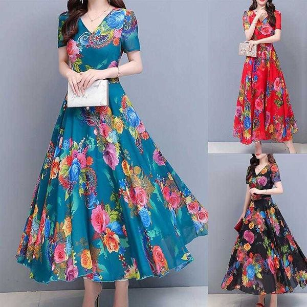 fashion v neck short sleeve beautiful printed dress spring and summer womens, Black;gray
fashion v neck short sleeve beautiful printed dress spring and summer womens, Black;gray