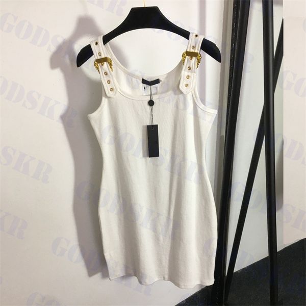 charm dress womens designer shoulder button skirt womens tank dresses three colors, White
charm dress womens designer shoulder button skirt womens tank dresses three colors, White