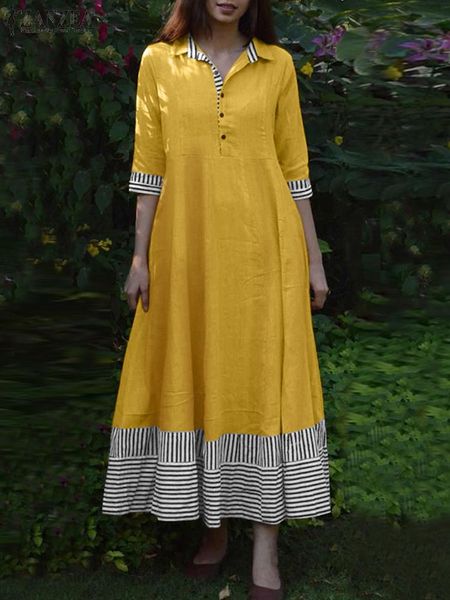 dresses women vintage striped sundress zanzea summer lapel neck 3/4 sleeve patchwork long dress robe femme kaftan maxi shirt vestidos, Black;gray
dresses women vintage striped sundress zanzea summer lapel neck 3/4 sleeve patchwork long dress robe femme kaftan maxi shirt vestidos, Black;gray
