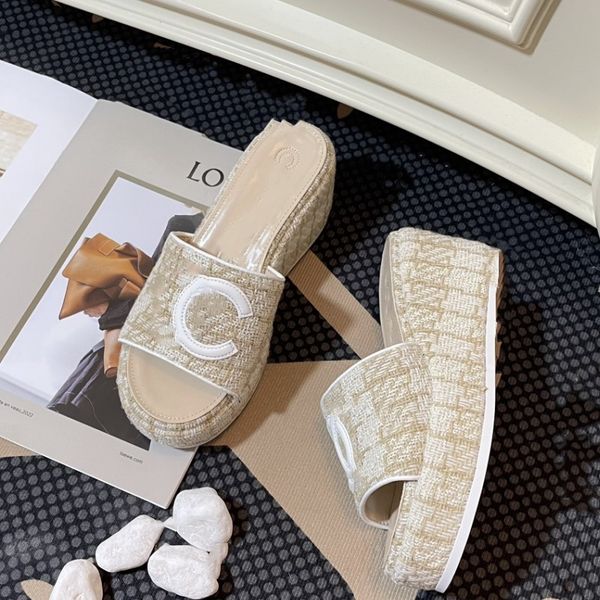 women paris slippers designer plaid tweed pattern embroidery c letters beach casual slides flip flops ladies platform wedges thick bottom in, Black
women paris slippers designer plaid tweed pattern embroidery c letters beach casual slides flip flops ladies platform wedges thick bottom in, Black