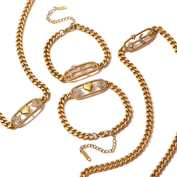 vintage gold star moon cuban chain ins love necklace punk hiphop style thick chain bracelet, Silver
vintage gold star moon cuban chain ins love necklace punk hiphop style thick chain bracelet, Silver