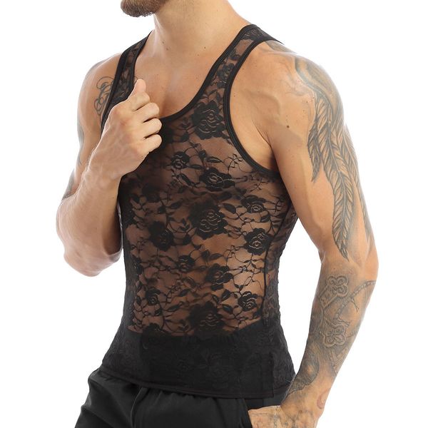 men' tank mens sissy see through lingerie u neck sleeveless stretchy floral lace muscle fitted tshirt undershirt crop 230426, White;black
men' tank mens sissy see through lingerie u neck sleeveless stretchy floral lace muscle fitted tshirt undershirt crop 230426, White;black