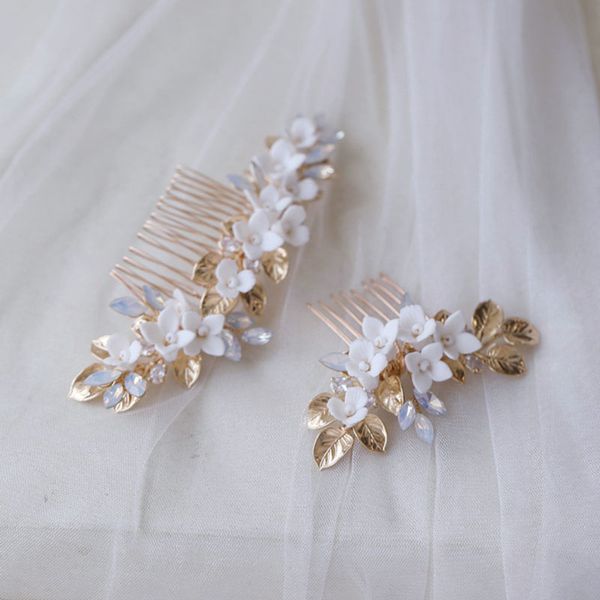 ceramic floral bridal comb wedding hair piece gold color alloy leaf women headpiece handmade accessories, Silver
ceramic floral bridal comb wedding hair piece gold color alloy leaf women headpiece handmade accessories, Silver