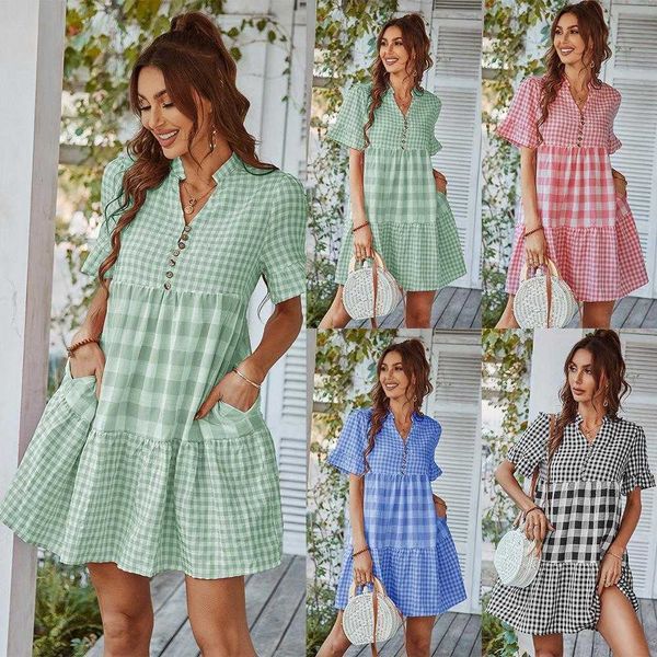 r d design temperament plaid stitching dress short skirt spring and summer, Black;gray
r d design temperament plaid stitching dress short skirt spring and summer, Black;gray