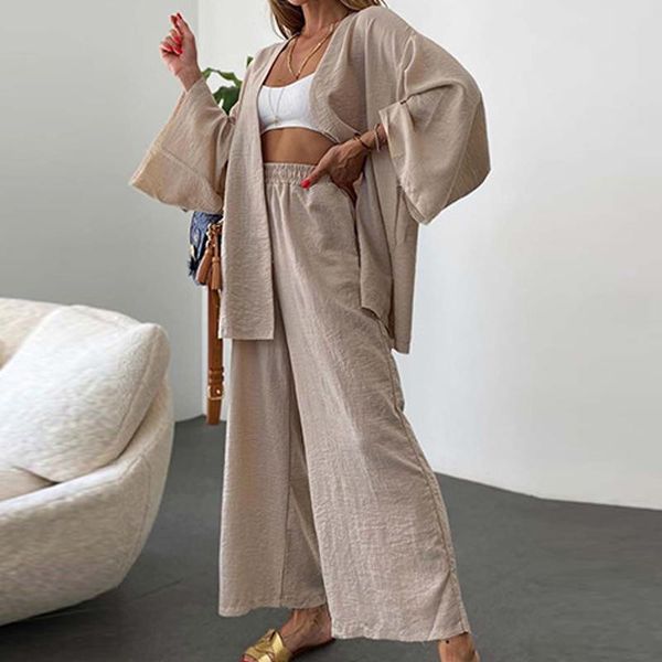 pants women's harajuku loose two piece set lady cotton linen outfits solid fashion long sleeve cardigan and wide leg pants suits, White
pants women's harajuku loose two piece set lady cotton linen outfits solid fashion long sleeve cardigan and wide leg pants suits, White
