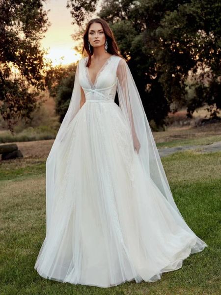 new thin long sleeve v-neck sheer tulle neckline cross strap flowing sleeves soft beautiful elegant party wedding dress, White
new thin long sleeve v-neck sheer tulle neckline cross strap flowing sleeves soft beautiful elegant party wedding dress, White