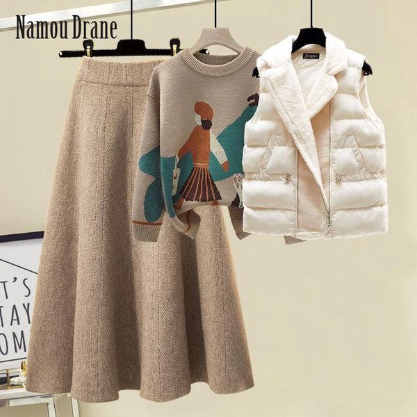 dress new winter warm sweater 3 piece set women cartoon print sweater + lamb wool vest +aline skirt knitted suit plus size tracksuit, White
dress new winter warm sweater 3 piece set women cartoon print sweater + lamb wool vest +aline skirt knitted suit plus size tracksuit, White
