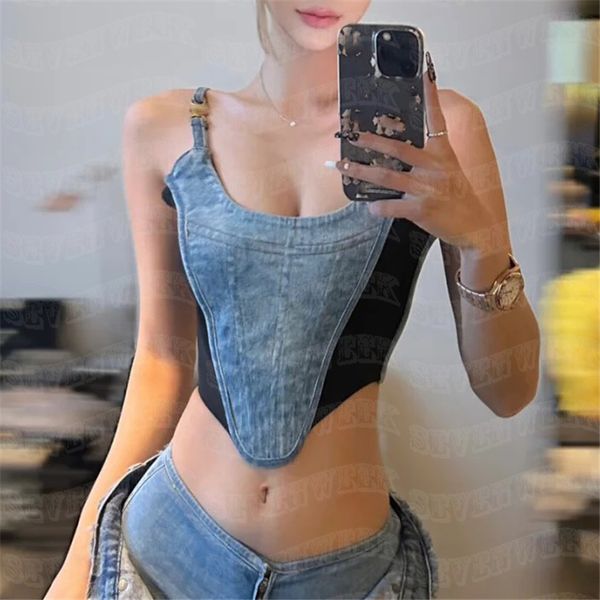 luxury women denim tanks metal strap sling bustiers backless ladies vest for party nightclub, White
luxury women denim tanks metal strap sling bustiers backless ladies vest for party nightclub, White