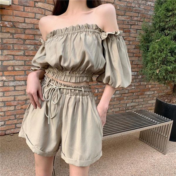 dress qoerlin two piece shorts suits korean fashion off shoulder lantern sleeve short high street elastic waist laceup shorts, White
dress qoerlin two piece shorts suits korean fashion off shoulder lantern sleeve short high street elastic waist laceup shorts, White