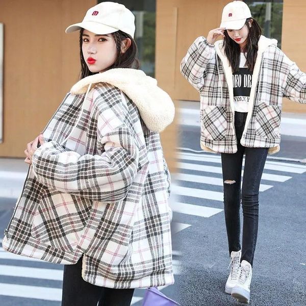 leather new women korean loose plaid imitation lamb fleece jacket autumn winter warm cotton jackets female casual hooded parka overcoat, Black
leather new women korean loose plaid imitation lamb fleece jacket autumn winter warm cotton jackets female casual hooded parka overcoat, Black