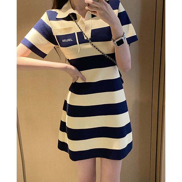 casual dresses 2023 summer polo collar contrast stripe short sleeve dress for women french retro slim fit show thin waist knitted skirt tren, Black;gray
casual dresses 2023 summer polo collar contrast stripe short sleeve dress for women french retro slim fit show thin waist knitted skirt tren, Black;gray