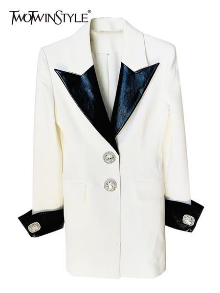 pants twotwinstyle slim patchwork pu leather blazer for women notched collar long sleeve long sleeve colorblock elegant blazers female, White
pants twotwinstyle slim patchwork pu leather blazer for women notched collar long sleeve long sleeve colorblock elegant blazers female, White