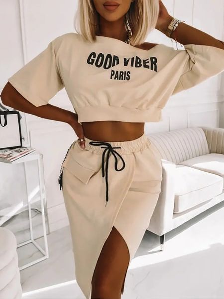 women's plus size tracksuits lw two piece good viber one shoulder letter print set crop igh split skirt elegant matching outfits for wo, Black
women's plus size tracksuits lw two piece good viber one shoulder letter print set crop igh split skirt elegant matching outfits for wo, Black