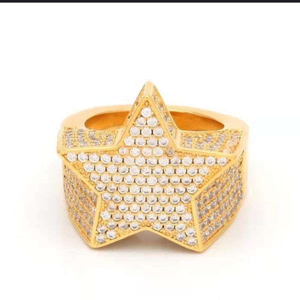 high-end hip hop full diamond micro inlaid zircon pentagram ring european and american men's accessories, Silver
high-end hip hop full diamond micro inlaid zircon pentagram ring european and american men's accessories, Silver