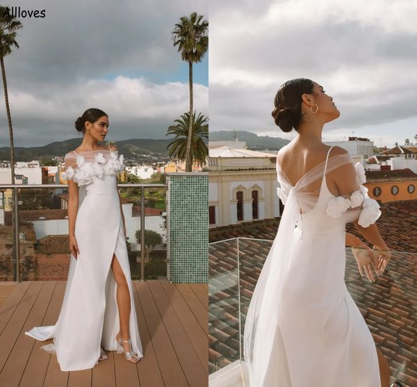 simple satin 3d rose flowers mermaid wedding dresses with tulle wrap bolero summer beach boho spaghetti straps bridal gowns thigh split rece, White
simple satin 3d rose flowers mermaid wedding dresses with tulle wrap bolero summer beach boho spaghetti straps bridal gowns thigh split rece, White