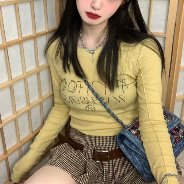 women's t-shirt vintage letter print casual lemon yellow long-sleeved t-shirt women spring korean fashion all-match slim 230427, White
women's t-shirt vintage letter print casual lemon yellow long-sleeved t-shirt women spring korean fashion all-match slim 230427, White