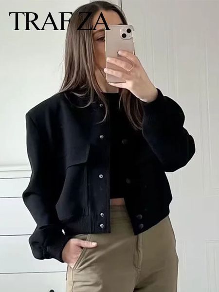 women's jackets trafza women solid vintage crop slim jacket with pockets o neck long sleeve button coats lady streetwear chic woman 23, Black;brown
women's jackets trafza women solid vintage crop slim jacket with pockets o neck long sleeve button coats lady streetwear chic woman 23, Black;brown