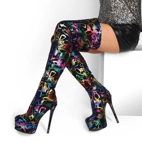 olomm new arrival handmade women thigh high boots stiletto heels round toe gorgeous graffiti party club shoes women us size 5-13, Black
olomm new arrival handmade women thigh high boots stiletto heels round toe gorgeous graffiti party club shoes women us size 5-13, Black