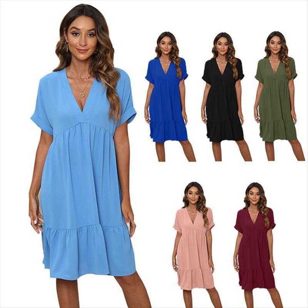 summer womens large swing casual dresses mid length skirt v neck solid color dress, Black;gray
summer womens large swing casual dresses mid length skirt v neck solid color dress, Black;gray