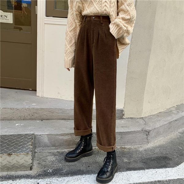 capris zoki new women spring corduroy pants high waist autumn vintage korean wide leg pants elegant belt loose cotton streetwear, Black;white
capris zoki new women spring corduroy pants high waist autumn vintage korean wide leg pants elegant belt loose cotton streetwear, Black;white