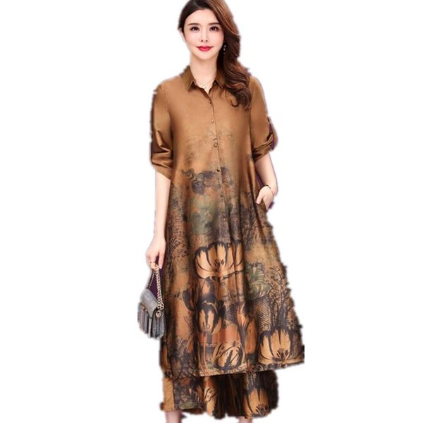 dress european fashion lady clothes set oversize outwear summer printing middle age women clothes + wide leg pants, White
dress european fashion lady clothes set oversize outwear summer printing middle age women clothes + wide leg pants, White