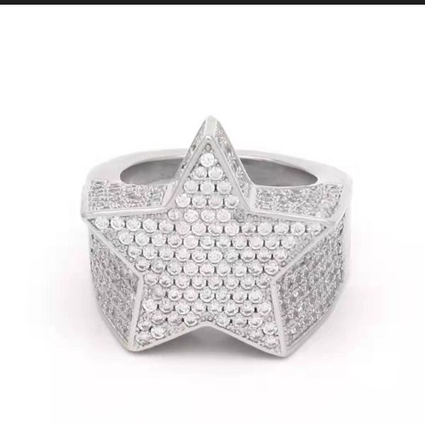 simple hip hop full diamond micro inlaid zircon pentagram ring european and american men's accessories, Silver
simple hip hop full diamond micro inlaid zircon pentagram ring european and american men's accessories, Silver
