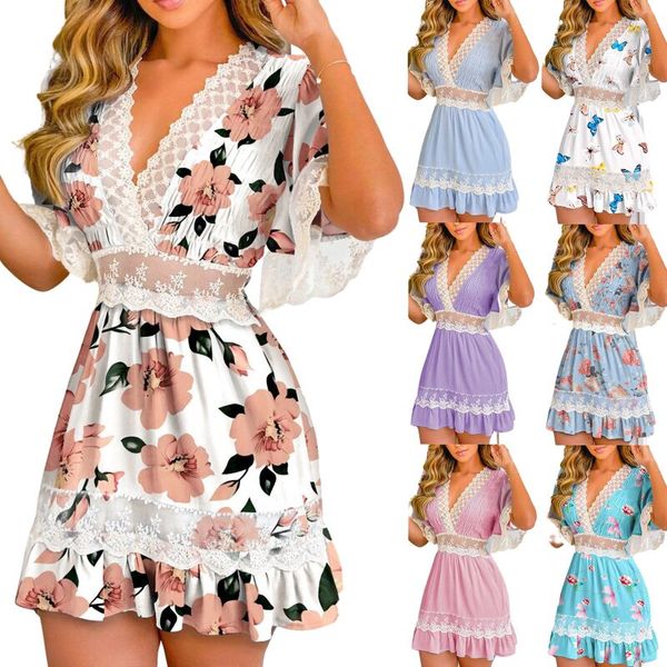 european and american women's printed lace dress, summer v-neck, cool, fresh, sweet, buttocks wrapped temperament, elegant lace stitchi, Black;gray
european and american women's printed lace dress, summer v-neck, cool, fresh, sweet, buttocks wrapped temperament, elegant lace stitchi, Black;gray