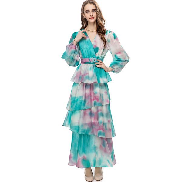 women's runway dresses v neck long sleeves printed tiered ruffles elegant fashion designer vestidos, Black
women's runway dresses v neck long sleeves printed tiered ruffles elegant fashion designer vestidos, Black