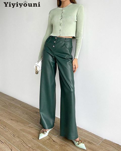 capris yiyiyouni elegant high waist loose leather pants women 2022 spring pu leather wide leg pant female casual black khaki trousers, Black;white
capris yiyiyouni elegant high waist loose leather pants women 2022 spring pu leather wide leg pant female casual black khaki trousers, Black;white