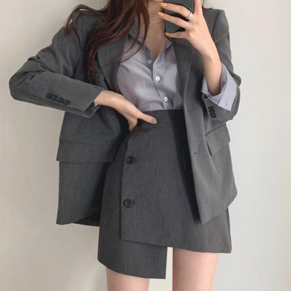 dress ol loose back split lapel blazer jacket grey high waist single breasted irregular skirt black suit fashion sets, White
dress ol loose back split lapel blazer jacket grey high waist single breasted irregular skirt black suit fashion sets, White