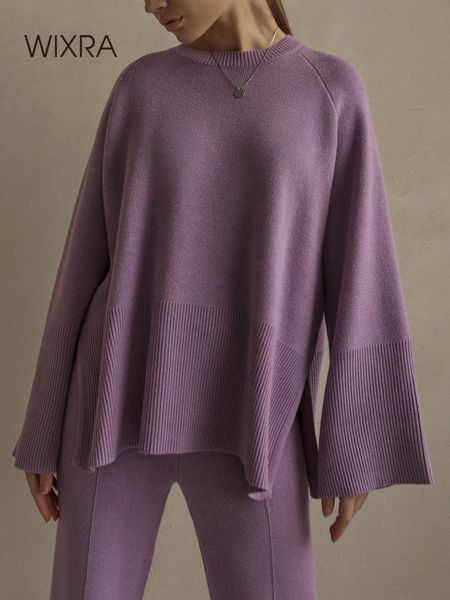 pants wixra autumn knitted women sets oneck pullover flare sleeve sweater +elastic waist split wideleg pants casual 2piece suits, White
pants wixra autumn knitted women sets oneck pullover flare sleeve sweater +elastic waist split wideleg pants casual 2piece suits, White