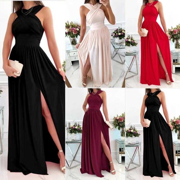 summer sleeveless halter backless slit dresses hemline at hem dress womens, Black;gray
summer sleeveless halter backless slit dresses hemline at hem dress womens, Black;gray
