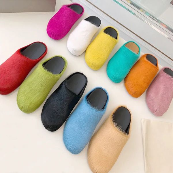 2023 marn horse hair slippers mens womens sandals clogs designer fashion leather flat heel comfortable outdoor driving lazy one foot stirrup, Black
2023 marn horse hair slippers mens womens sandals clogs designer fashion leather flat heel comfortable outdoor driving lazy one foot stirrup, Black