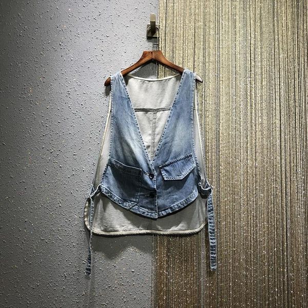 vests vintage denim women vest summer 2022 vneck sleeveless pocket casual all match female outwear coats, Black;white
vests vintage denim women vest summer 2022 vneck sleeveless pocket casual all match female outwear coats, Black;white