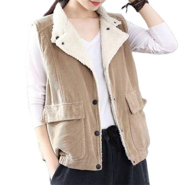 vests retro corduroy waistcoat women jacket plus velvet thick lamb wool sleeveless coat ladies 2021 autumn winter new female vest, Black;white
vests retro corduroy waistcoat women jacket plus velvet thick lamb wool sleeveless coat ladies 2021 autumn winter new female vest, Black;white