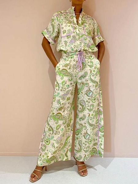 shirts women cashew flowers print single breasted linen blouse + elastic waist wide leg pants, White
shirts women cashew flowers print single breasted linen blouse + elastic waist wide leg pants, White