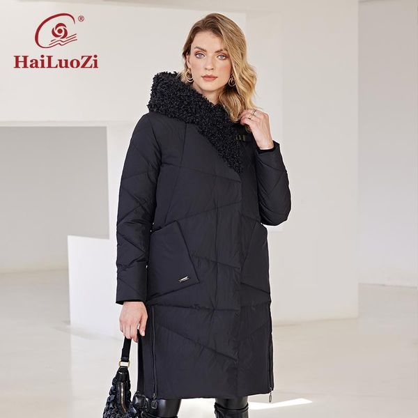 leather hailuozi 2022 new winter women's jacket long thick bio cotton pocket hood zipper lamb fur female clothing parkas women coat 51, Black
leather hailuozi 2022 new winter women's jacket long thick bio cotton pocket hood zipper lamb fur female clothing parkas women coat 51, Black