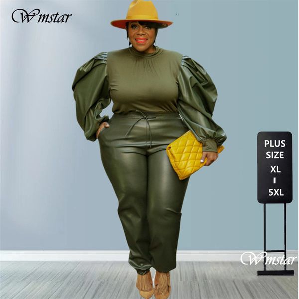 women's plus size tracksuits pu clothing sets two piece outfits puff sleeve patchwork crop and pants streetwear wholesale drop 230426, Black
women's plus size tracksuits pu clothing sets two piece outfits puff sleeve patchwork crop and pants streetwear wholesale drop 230426, Black
