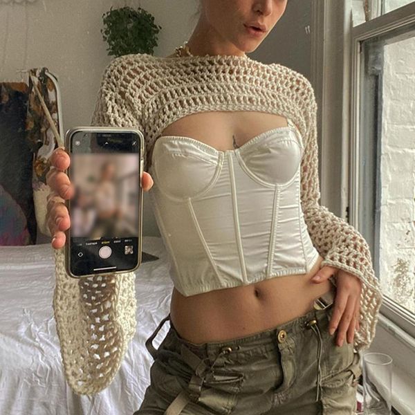 t-shirt yiyimiyu y2k knitted crop hollow out loose o neck long sleeve smock women retro streetwear fashion tee chic knitwear, White
t-shirt yiyimiyu y2k knitted crop hollow out loose o neck long sleeve smock women retro streetwear fashion tee chic knitwear, White