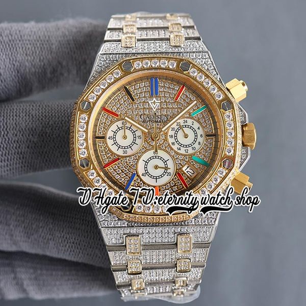 sf sf26473 japan miyota quartz chronograph movement mens watch yellow gold bezel iced out diamond dial rainbow stick two tone diamonds brace, Slivery;brown
sf sf26473 japan miyota quartz chronograph movement mens watch yellow gold bezel iced out diamond dial rainbow stick two tone diamonds brace, Slivery;brown
