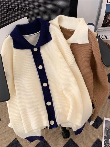 sweaters jielur autumn cashmere contrast color knit cardigan women's short sweaters lazy loose polo collar khaki white sweater jacket, White;black
sweaters jielur autumn cashmere contrast color knit cardigan women's short sweaters lazy loose polo collar khaki white sweater jacket, White;black