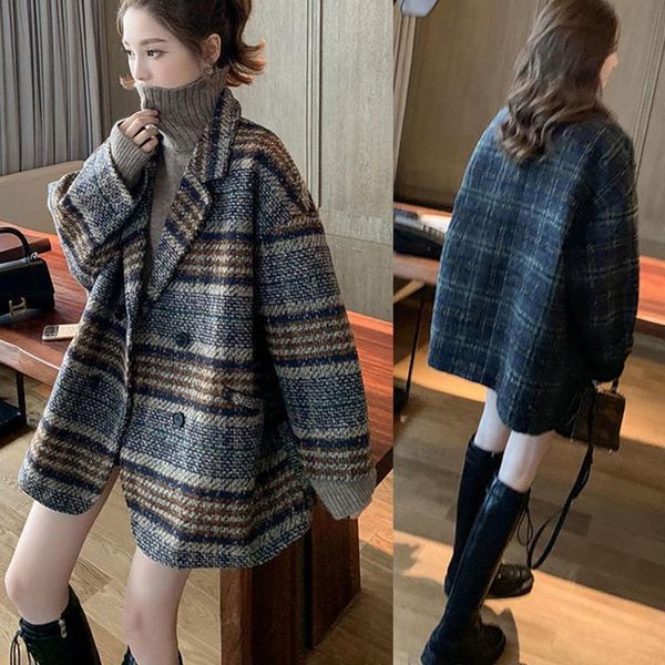 fur autumn winter cashmere plaid jacket women's 2022 korean loose double breasted short cotton jacket classic vintage brown jacket, Black
fur autumn winter cashmere plaid jacket women's 2022 korean loose double breasted short cotton jacket classic vintage brown jacket, Black