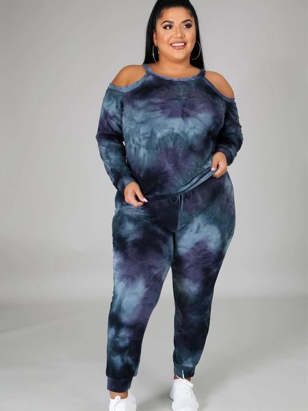 women's plus size tracksuits ladies clothing off shoulder round neck tie dye dark casual sport's suit fashion l5xl oversized 23042, Black
women's plus size tracksuits ladies clothing off shoulder round neck tie dye dark casual sport's suit fashion l5xl oversized 23042, Black