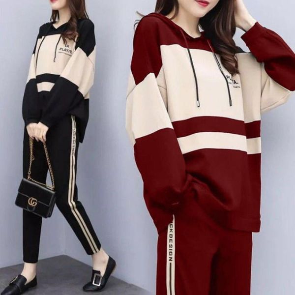 pants temperament casual suit autumn and winter new women's agereducing loose and thin twopiece suit, White